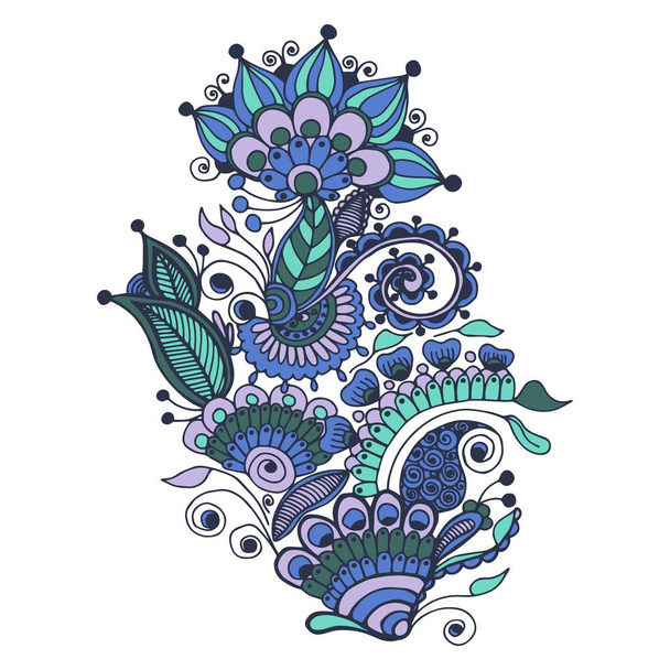 Floral ornament in blue-green tones. Isolated white. Stock illustration. - Vettoriali, immagini