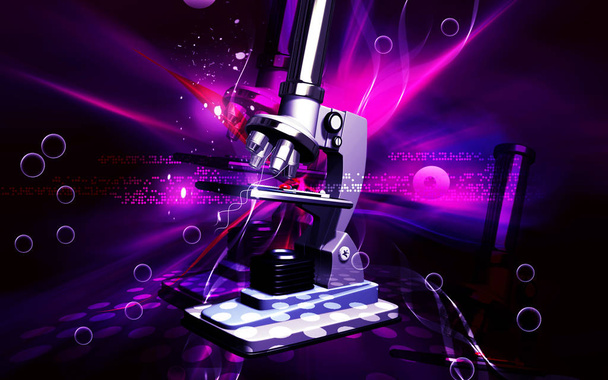 Digitale Darstellung des Mikroskops im farbigen Hintergrund - Foto, Bild