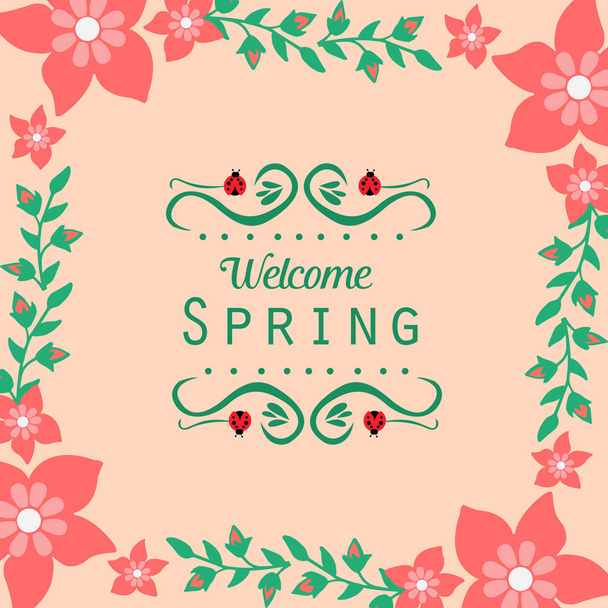 Estilo moderno y diseño elegante de la tarjeta de felicitación de primavera de bienvenida, con marco de corona roja sin costuras. Vector
 - Vector, imagen