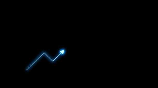 Animation des nach oben tendierenden Graphen, weißer Pfeil zeigt auf Graph mit blauem Lichteffekt auf schwarzem Hintergrund - Filmmaterial, Video