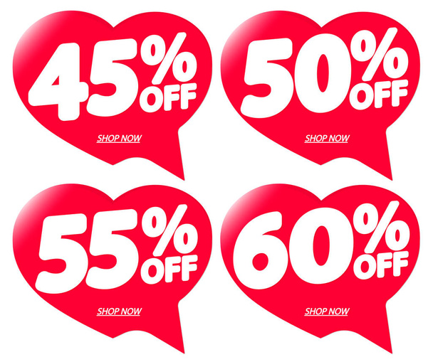 Set Sale tags, discount speech bubble banners design template, Valentines Day discount, app icons, vector illustration  - Vecteur, image