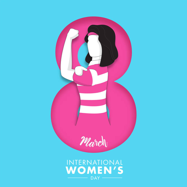 用紙カット8青の顔のない強い女性と3月の数 - ベクター画像