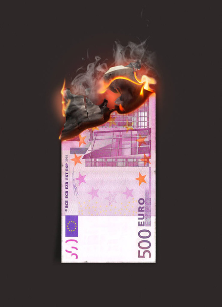 Banknot gotówkowy spalający euro - Zdjęcie, obraz