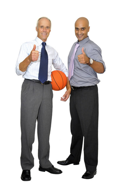 Two businessmen with a basketball isolated in white - Fotografie, Obrázek