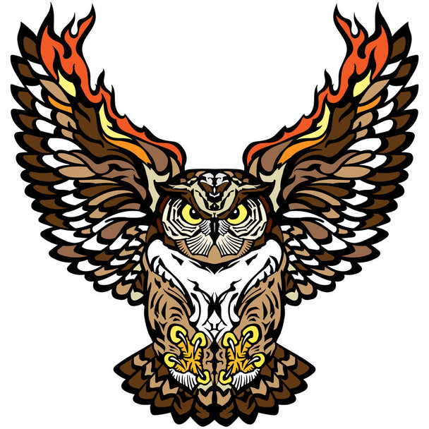 flying owl front view - Vector, Image