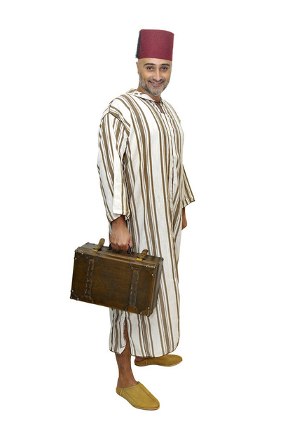 Arabic man with briefcase isolated in white - Фото, изображение