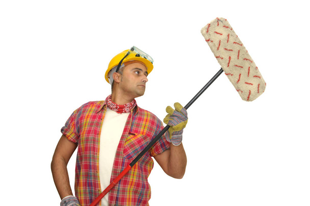 worker with mop isolated in white - Foto, immagini