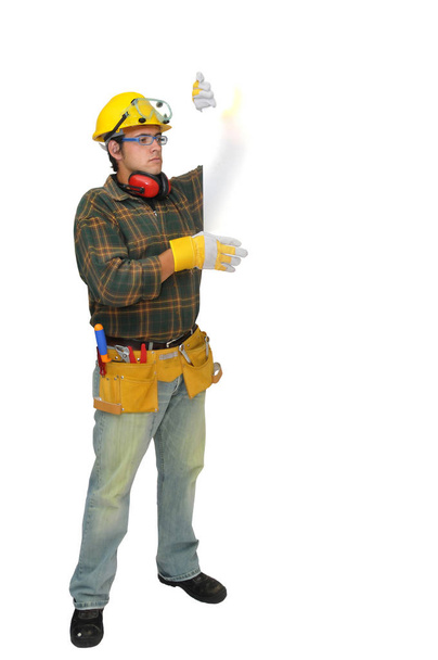 Construction worker isolated in white - Foto, afbeelding