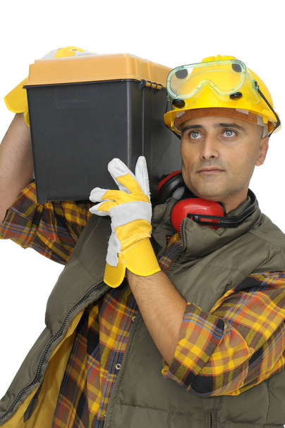 Worker with tool box  isolated in white - Valokuva, kuva
