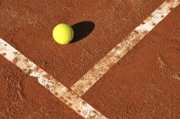 Detail of a clay court with tennis balls - Fotoğraf, Görsel
