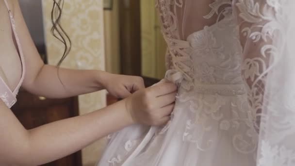 Bride knotted wedding dress. Happy wedding day. - Footage, Video