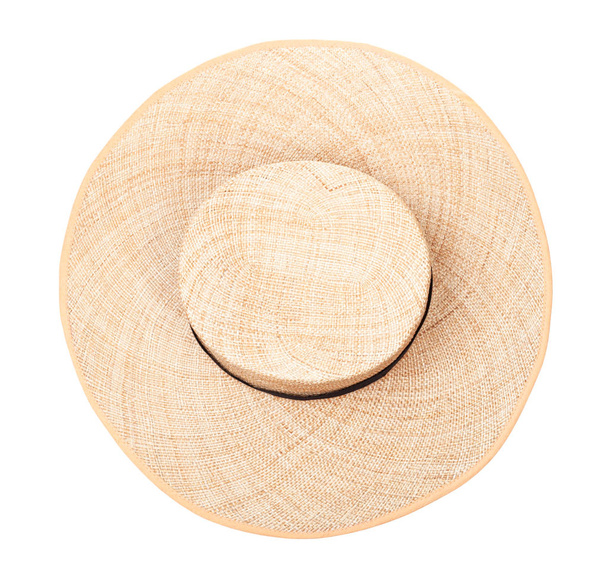 top view of straw hat with black band on crown - Photo, Image
