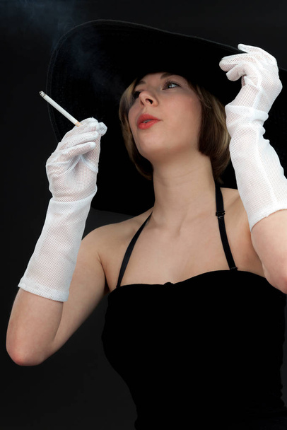 lady with gloves and cigar - Φωτογραφία, εικόνα