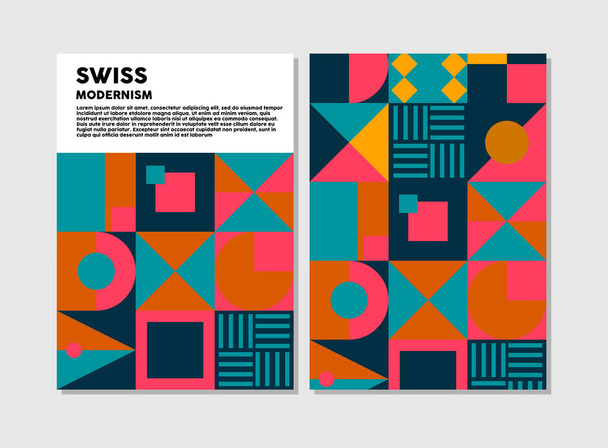 Retro İsviçre grafik modernizmi, kapak, geometrik şekilli poster. Vektör illüstrasyonu  - Vektör, Görsel