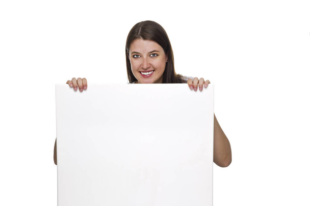 une jeune femme tenant un panneau-réclame - Photo, image