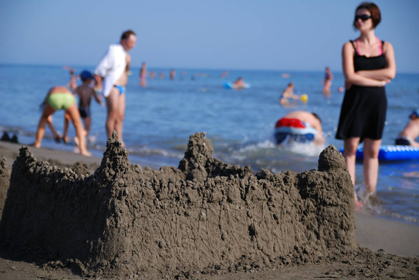 scenic view of sandcastle on the beach - Photo, image