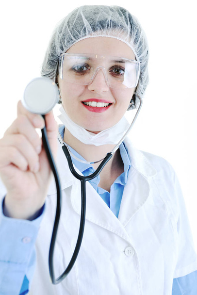 isolated adult woman nurse portrait with stethoscope - 写真・画像
