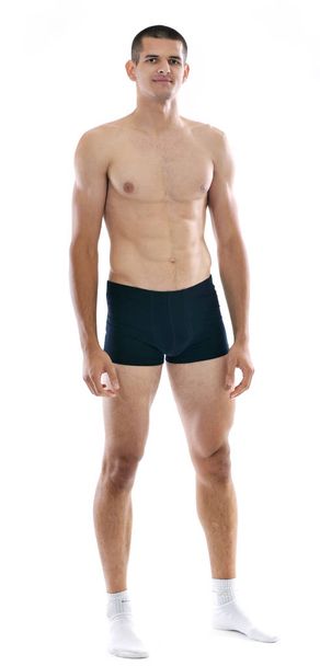 healthy fit young man people in underwear islated on white background in studio - Photo, image