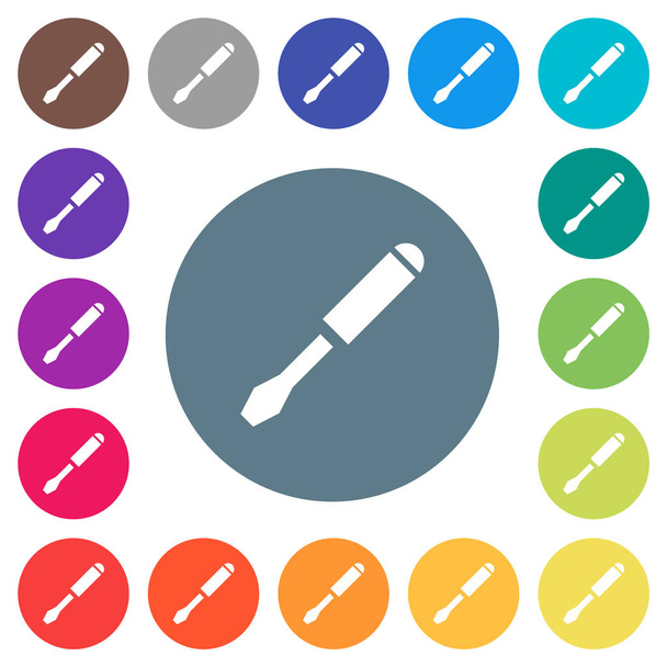 Single screwdriver flat white icons on round color backgrounds - Vector, Image