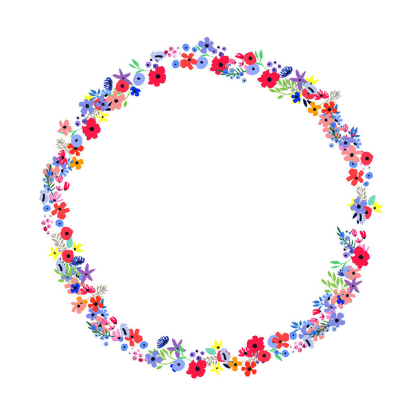 Floral Frame. Flowers arranged un a shape of the wreath for invitations and cards - Вектор, зображення