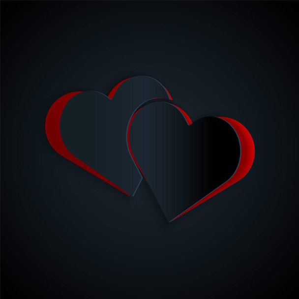 Paper cut Heart icon isolated on black background. Romantic symbol linked, join, passion and wedding. Valentine day symbol. Paper art style. Vector Illustration - Vector, imagen