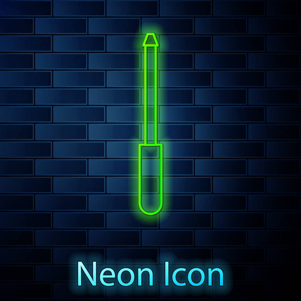 leuchtende Neon-Linie Messer Spitzer Symbol isoliert auf Ziegelwand Hintergrund. Vektorillustration - Vektor, Bild