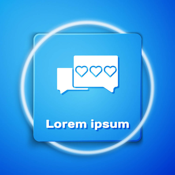 White Like and heart icon isolated on blue background. Counter Notification Icon. Follower Insta. Blue square button. Vector Illustration - Vector, Image