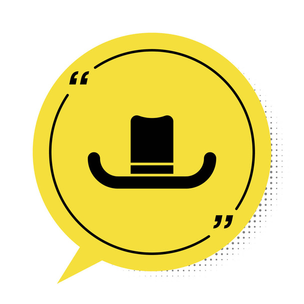 Black Man hat with ribbon icon isolated on white background. Yellow speech bubble symbol. Vector Illustration - Vector, Image
