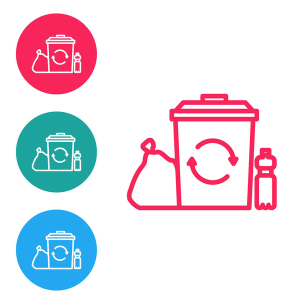 Red line Recycle bin with recycle symbol icon isolated on white background. Trash can icon. Garbage bin sign. Recycle basket. Set icons in circle buttons. Vector Illustration - ベクター画像