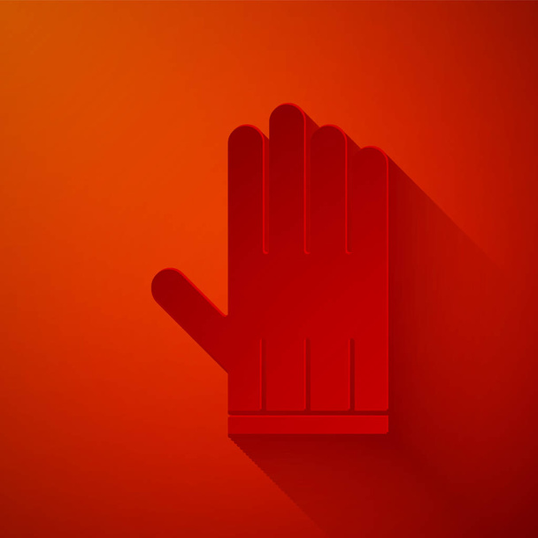 Carta tagliata icona guanto in pelle isolato su sfondo rosso. Stile cartaceo. Illustrazione vettoriale
 - Vettoriali, immagini