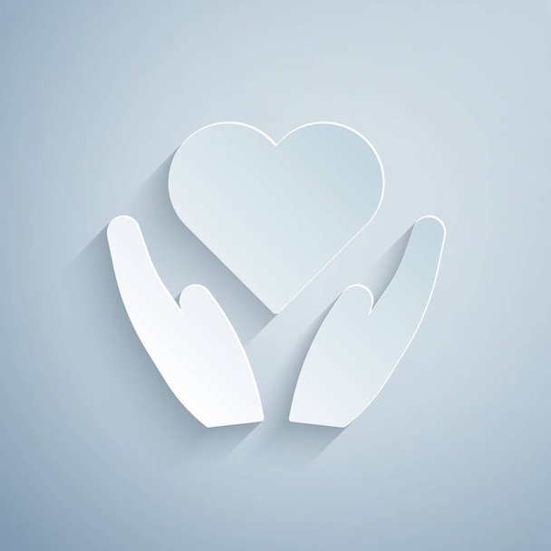 Taglio carta Icona cuore a mano isolata su sfondo grigio. Dare mano simbolo d'amore. Simbolo di San Valentino. Stile cartaceo. Illustrazione vettoriale
 - Vettoriali, immagini