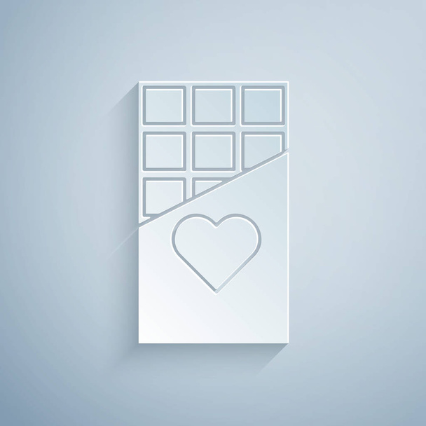 Paper cut Chocolate bar icon isolated on grey background. Valentines day symbol. Paper art style. Vector Illustration - Vector, Image