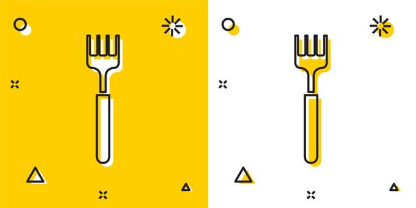 Icono de tenedor negro aislado sobre fondo amarillo y blanco. Símbolo de cubertería. Formas dinámicas aleatorias. Ilustración vectorial
 - Vector, Imagen