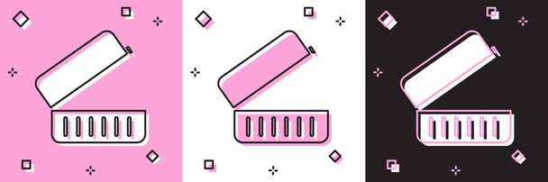 Imposta l'icona del Lunch box isolato su sfondo rosa e bianco, nero. Illustrazione vettoriale - Vettoriali, immagini