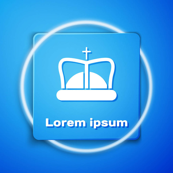 White King crown icon isolated on blue background. Blue square button. Vector Illustration - Vector, Image