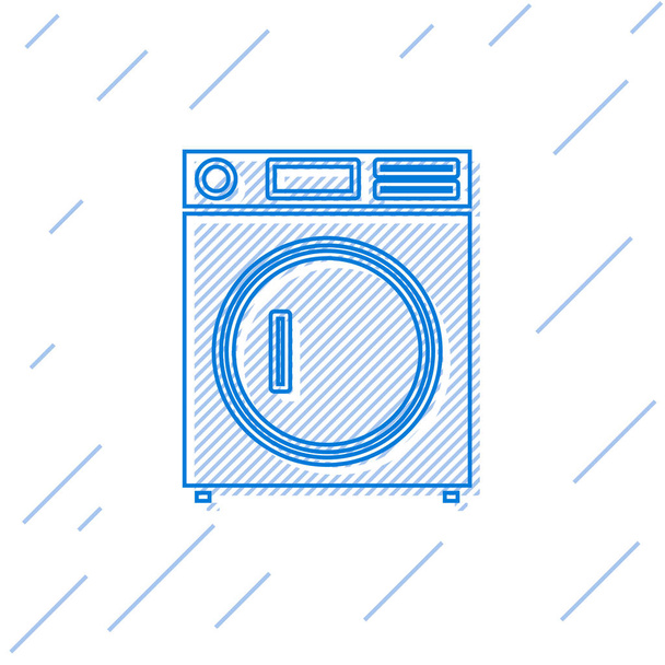青い線白い背景に隔離されたワッシャーのアイコン。洗濯機のアイコン。洗濯機-洗濯機。家電製品のシンボル。ベクターイラスト - ベクター画像