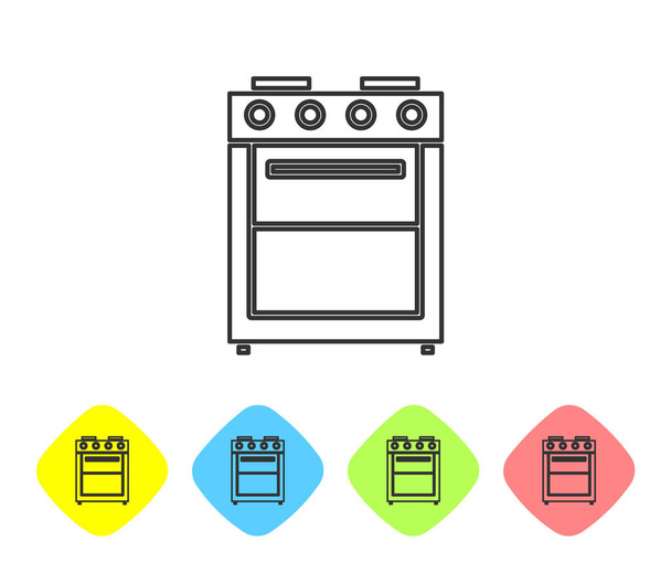 Icona Forno grigio linea isolato su sfondo bianco. Fornello a gas segno forno. Imposta icone nei pulsanti rombo a colori. Illustrazione vettoriale
 - Vettoriali, immagini