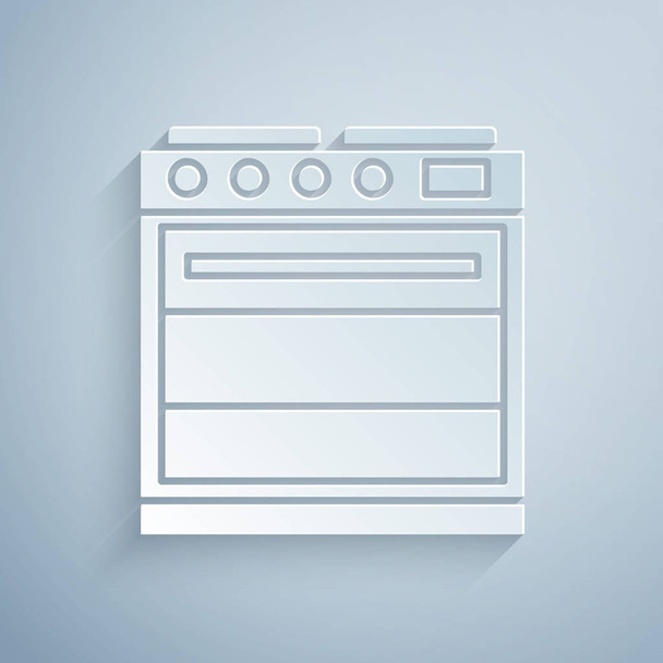 Paper cut Oven icon isolated on grey background. Stove gas oven sign. Paper art style. Vector Illustration - Vector, Image