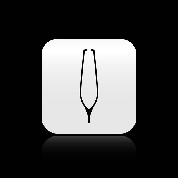 Черные брови пинцет значок изолирован на черном фоне. Косметический пинцет для вросших волос. Серебряная кнопка. Векторная миграция
 - Вектор,изображение