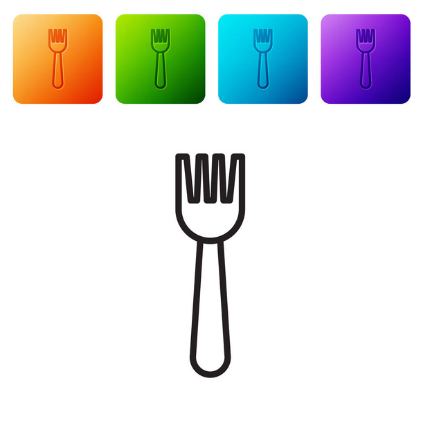 Black line Disposable plastic fork icon isolated on white background. Set icons in color square buttons. Vector Illustration - Vector, Image