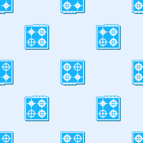 Блакитна лінія Піктограма газової плити ізольовано безшовний візерунок на сірому фоні. Знак верху кухаря. Хобі з чотирма конфорками. Векторна ілюстрація
 - Вектор, зображення