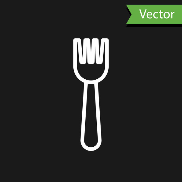 White line Disposable plastic fork icon isolated on black background.  Vector Illustration - Vector, Image
