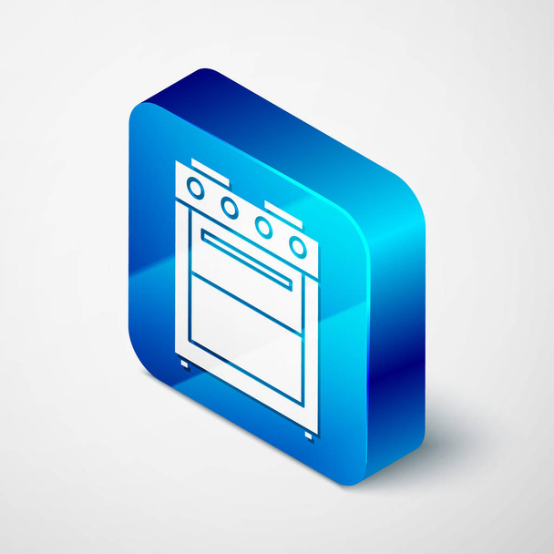 Isometric Oven icon isolated on white background. Stove gas oven sign. Blue square button. Vector Illustration - Vector, Image