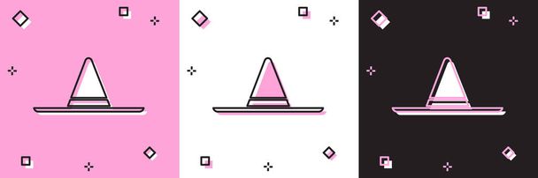 Set Gärtner, Bauer oder Landarbeiter Hut Symbol isoliert auf rosa und weißen, schwarzen Hintergrund. Vektorillustration - Vektor, Bild