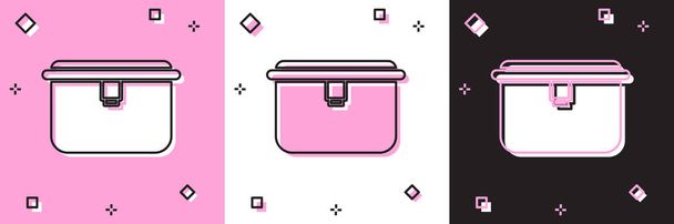 Set Lunchbox pictogram geïsoleerd op roze en witte, zwarte achtergrond. Vector Illustratie - Vector, afbeelding