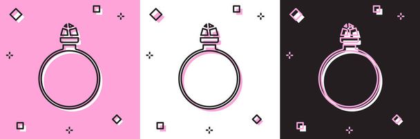 Ορισμός εικονίδιο δαχτυλίδι εμπλοκής Diamond απομονώνονται σε ροζ και λευκό, μαύρο φόντο. Εικονογράφηση διανύσματος - Διάνυσμα, εικόνα