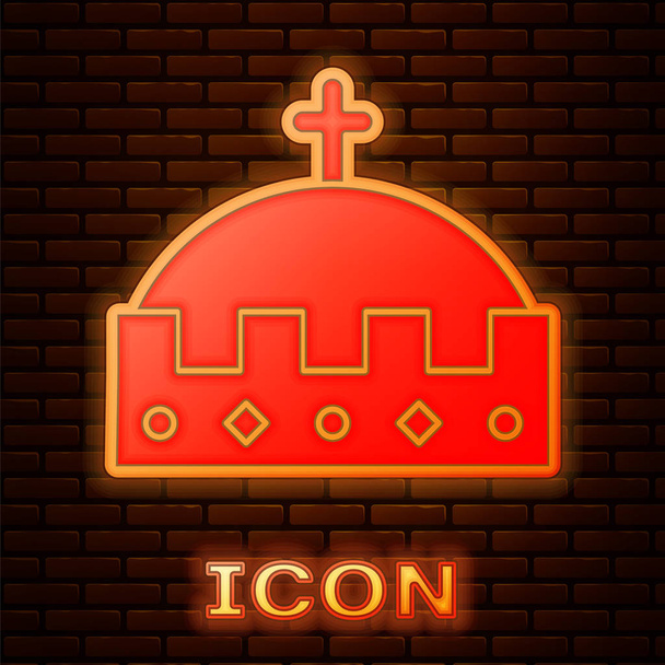 Ragyogó neon király korona ikon elszigetelt téglafal háttér. Vektorillusztráció - Vektor, kép