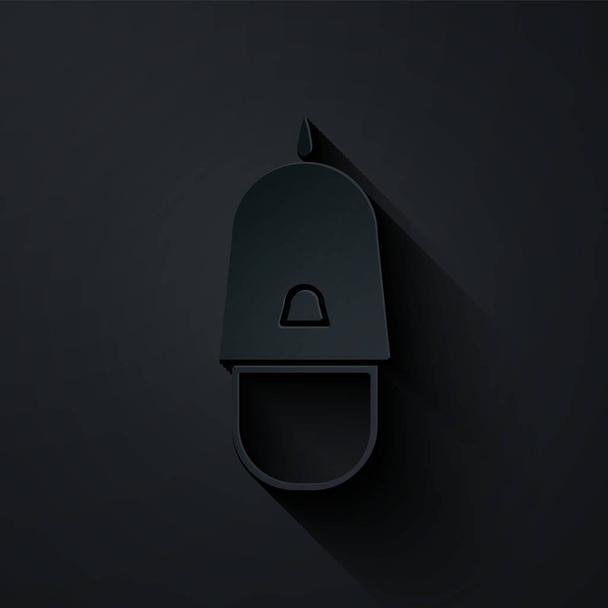 Corte de papel Gorra de policía con icono de escarapela aislado sobre fondo negro. Señal de sombrero de policía. Estilo de arte de papel. Ilustración vectorial
 - Vector, Imagen