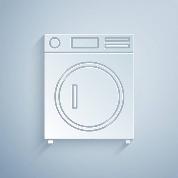 Paper cut Washer icon isolated on grey background. Washing machine icon. Clothes washer - laundry machine. Home appliance symbol. Paper art style. Vector Illustration - Vector, Image
