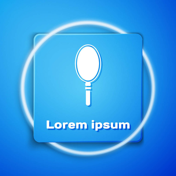 White Hand mirror icon isolated on blue background. Blue square button. Vector Illustration - Vector, Image